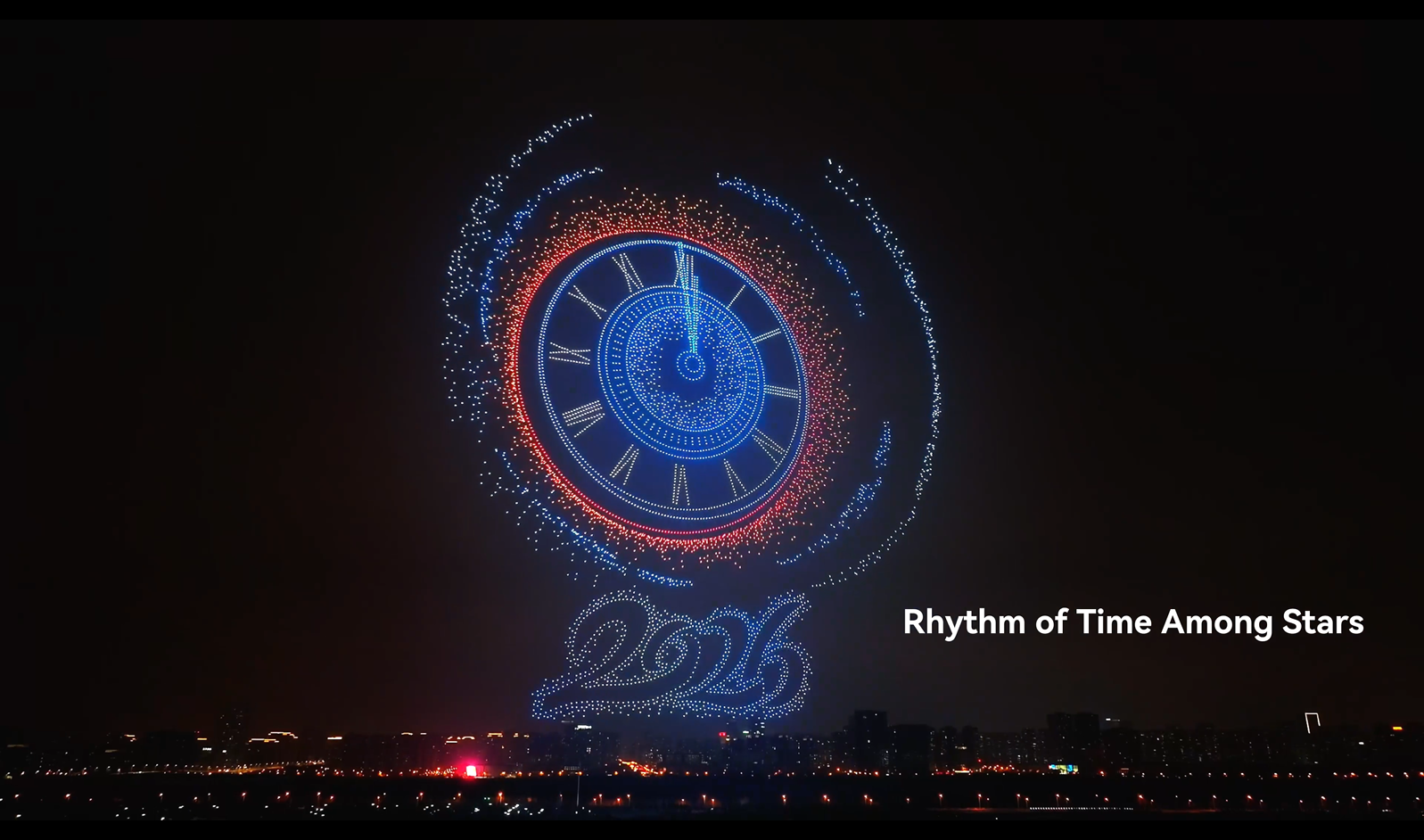 Flying horses soar through the sky, embarking on a journey upon the light. EHang Egret celebrates the New Year's Day with a drone formation light show.